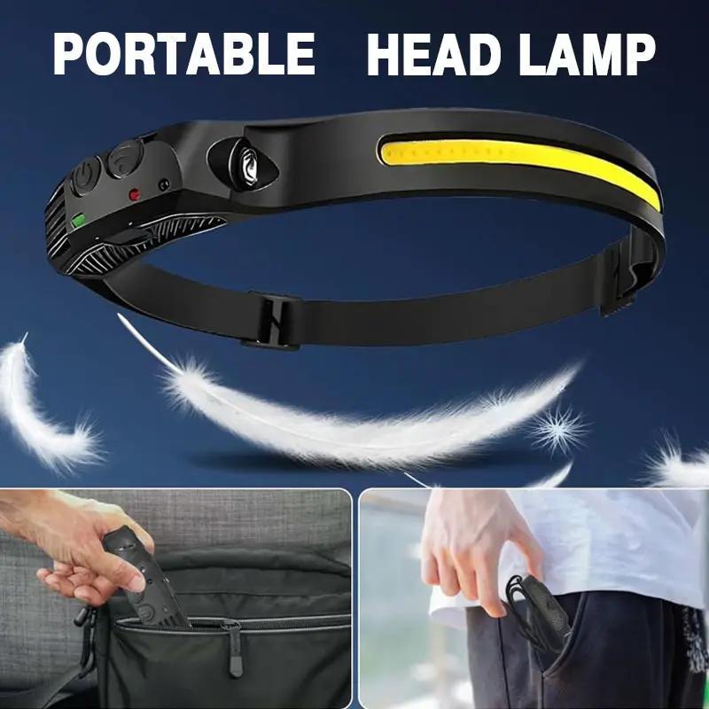 Rechargeable Headlamp with New 1200mAh Battery, 230° Wide-Angle LED and Motion Sensor, Ideal for Running, Fishing, Cycling, Camping, and Repairing
